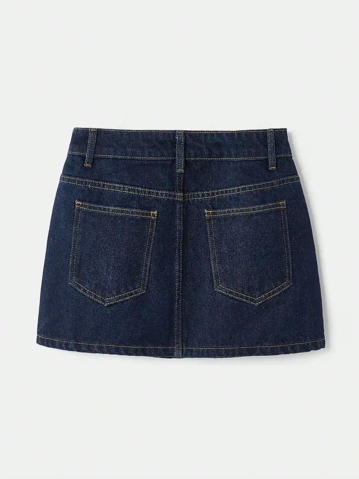 Nouvelle jupe en jean bleu marine taille haute pour femmes, été