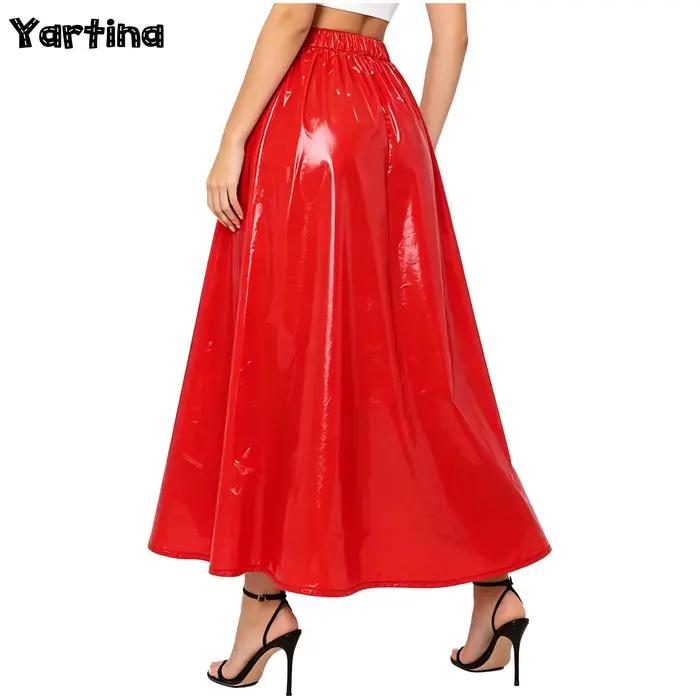 Jupe longue brillante imperméable pour femme à taille haute élastique