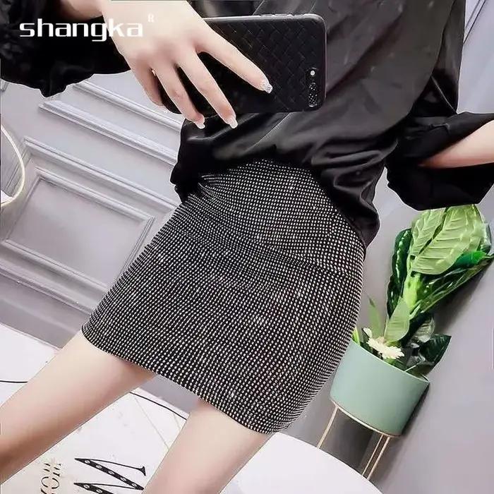Sexy femme jupe costumes noir fête Mini jupes pour femmes mode 2025 Vintage coréen été serré taille haute paillettes Wrap élégant