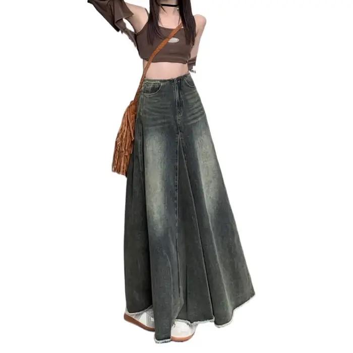 Mini-jupe en jean rétro américaine pour femme, nouvelle collection automne-hiver, taille haute, coupe ajustée, mi-longue, style A-line, jupe évasée à queue de poisson