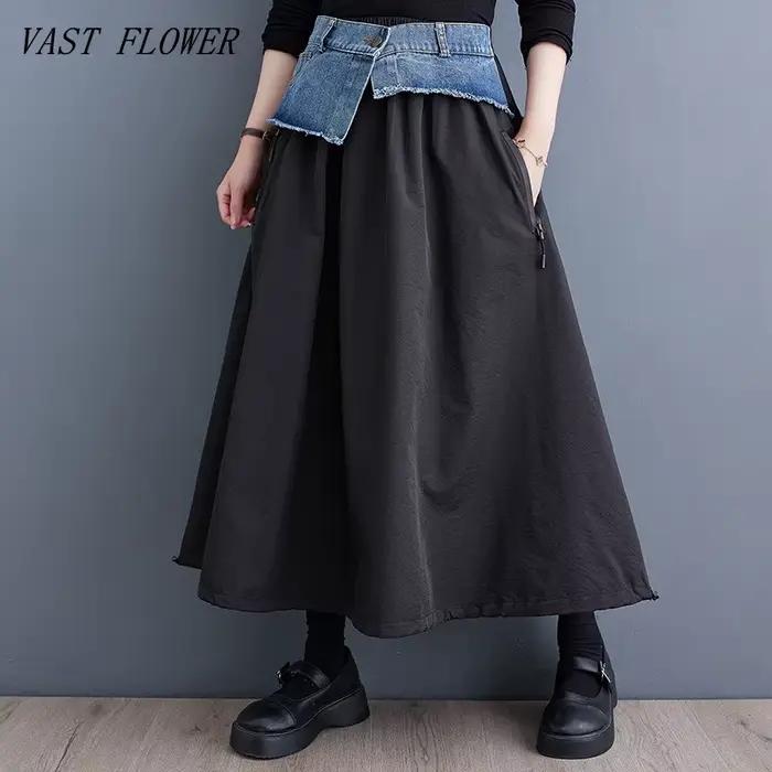 Surdimensionné vintage élastique taille haute printemps automne décontracté ample longue pour femme denim jupes femmes 2025 jupe vêtements