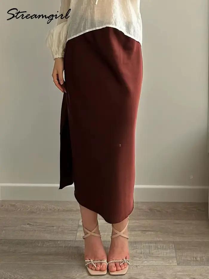 Jupes midi en satin pour femmes