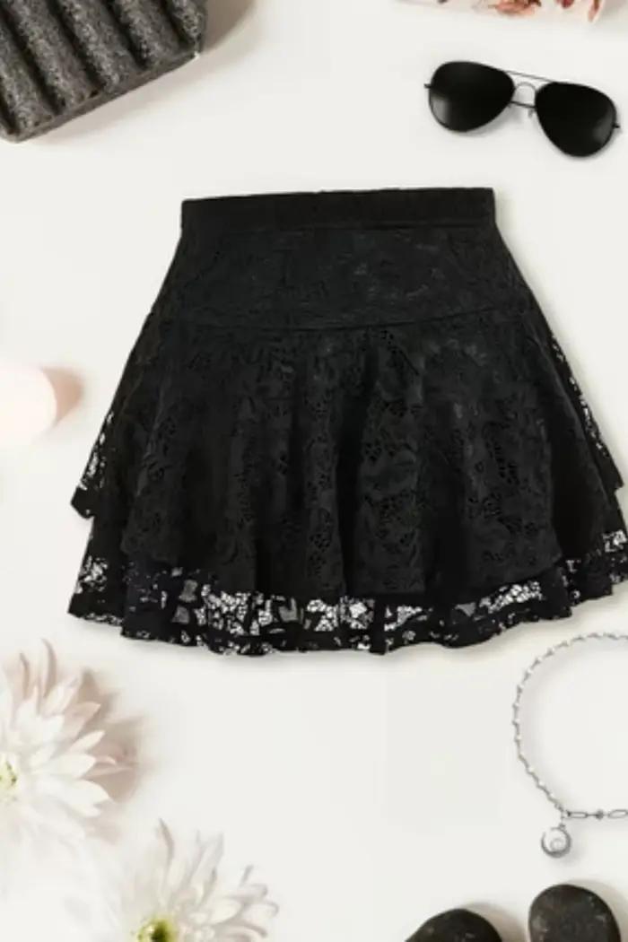 Jupe mi-longue en dentelle pour femme