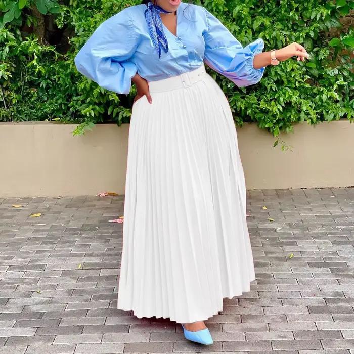 Femmes jupe plissée taille ceinture une ligne élégante à la mode Occasion formelle bureau dame modeste Date femme africaine nouveau 2025