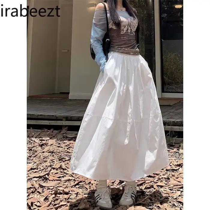 Jupe trapèze mi-longue en pur coton blanc pour femmes