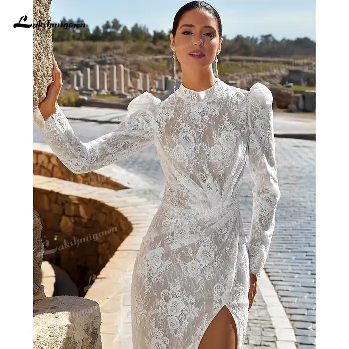 Robe de mariée sirène moderne à col montant