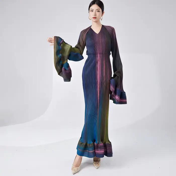Robe longue plissée à effet dégradé, robe deux pièces élégante et amincissante, robe de soirée haut de gamme
