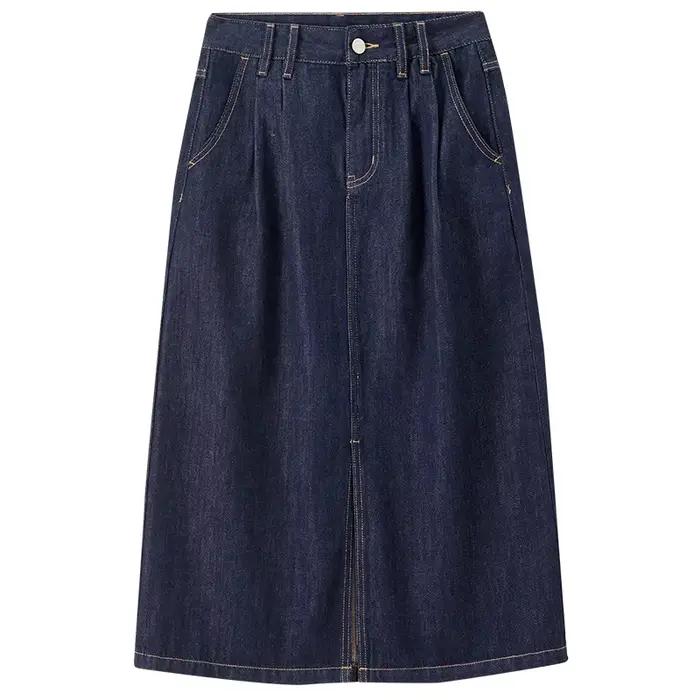 SENTUBILA femmes jupe en jean 2026 printemps coton mélange couture Visible ample une ligne