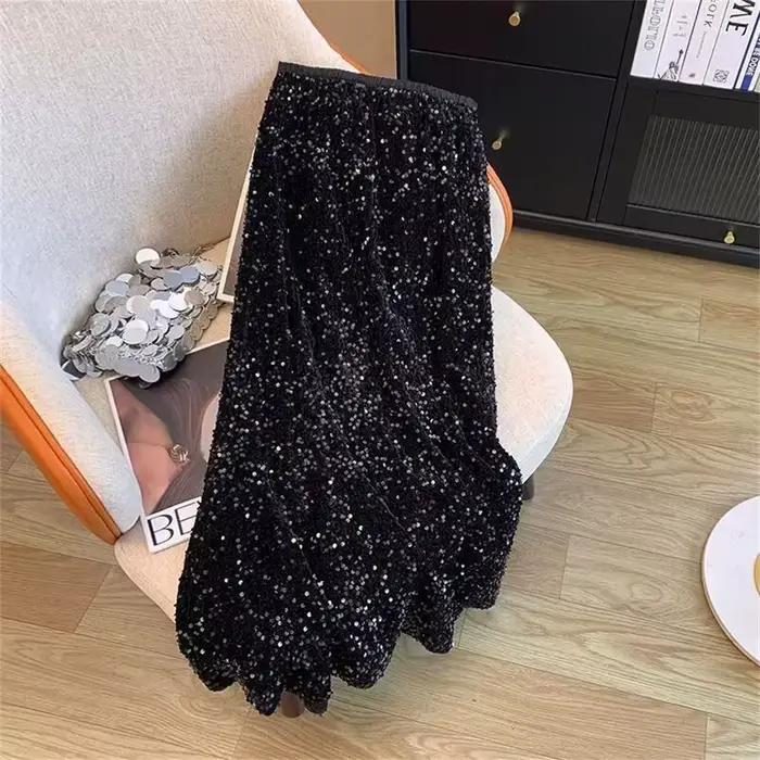 Jupes longues à paillettes noires pour femmes