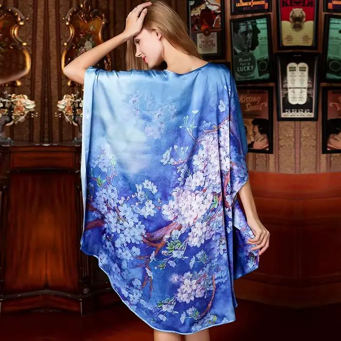 Chemise de nuit en soie mûre pour femme, tenue de nuit longue, motif Floral, 100% soie, cadeau idéal, 19mm
