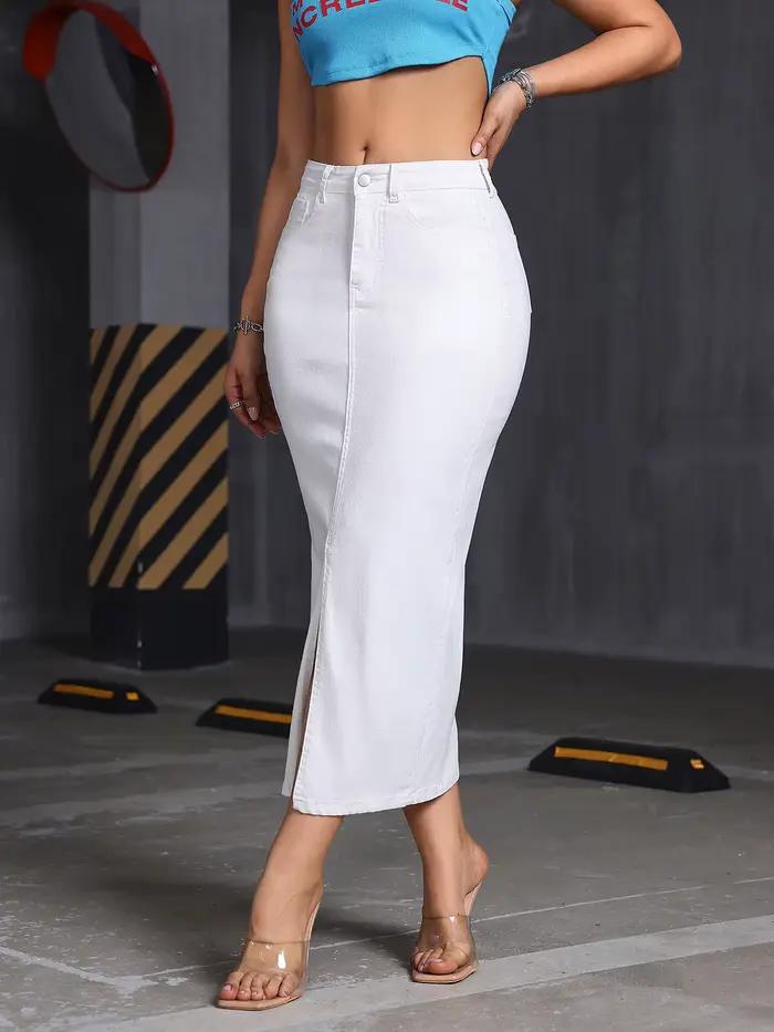 Nouvelle jupe trapèze mi-longue pour femme avec fente, style simple
