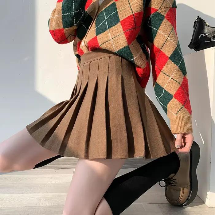 Jupes plissées taille haute marron pour femmes