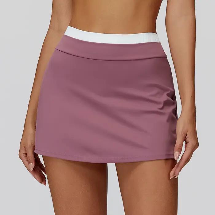 Jupe de Yoga taille haute avec poches, faux deux jupes de sport pour femmes, couleur unie, entraînement de course, séchage rapide, Fitness, Tennis