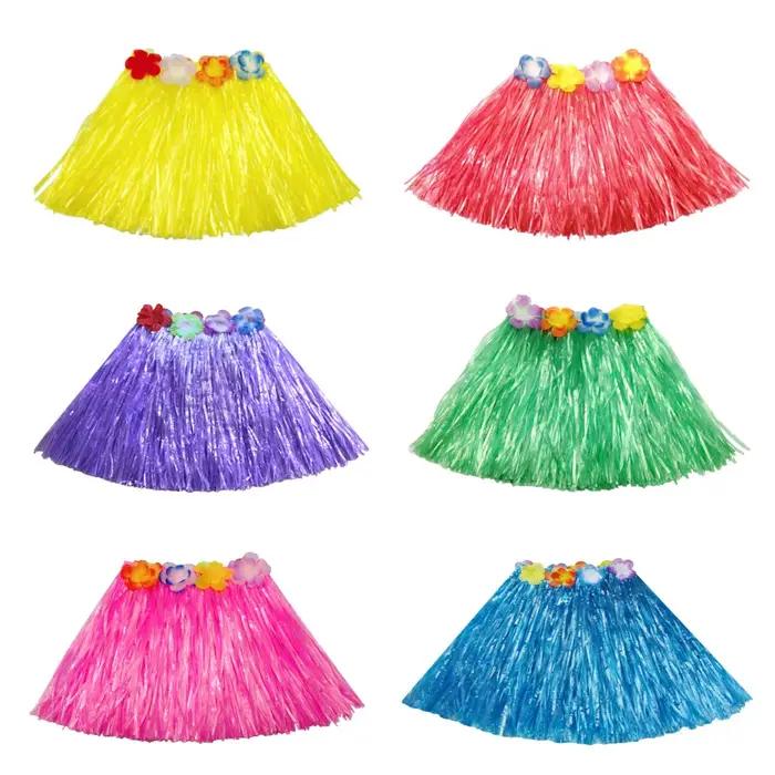 Jupe Hula en Fibres de Plastique pour Femme, Guirxiété de Fleurs Artificielles, Décoration de ixTropicale Hawaïenne d'Été