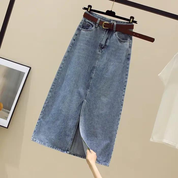 Sexy Wrap fesses Denim jupes femmes taille haute délavé jupe solide épissé coupe ajustée en détresse poches fermeture éclair mouche décontracté