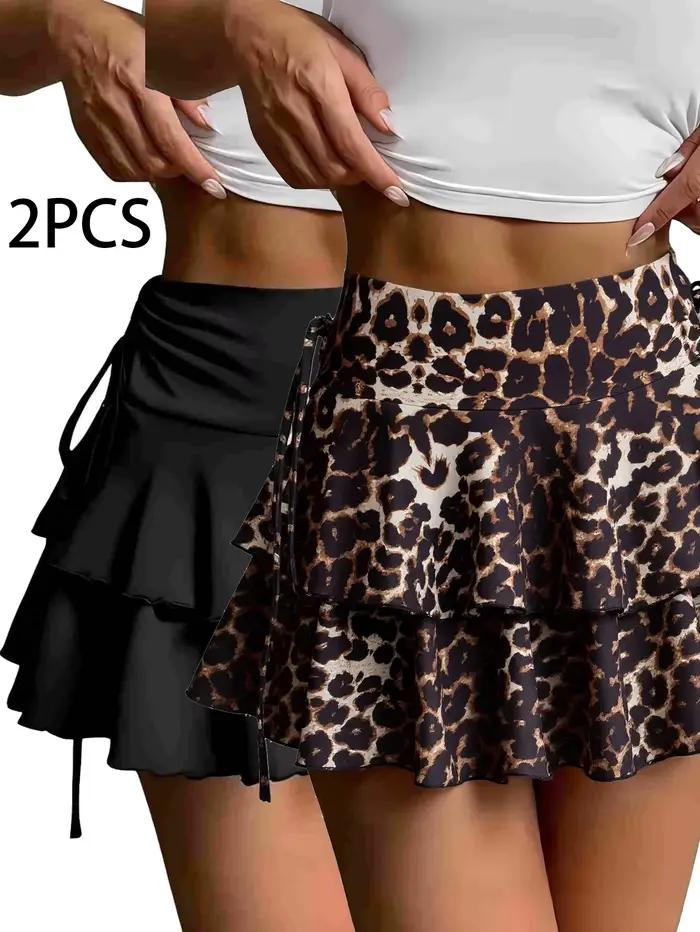 2 pièces nouvelle jupe de couleur unie femmes mode d'été en plein air polyvalent taille haute coupe ajustée