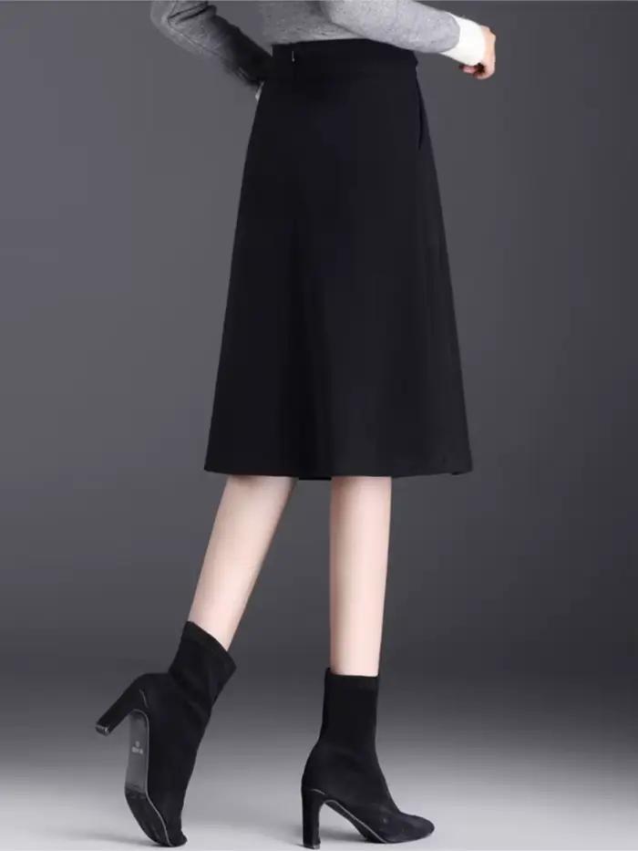 Jupe trapèze taille haute en laine pour femme