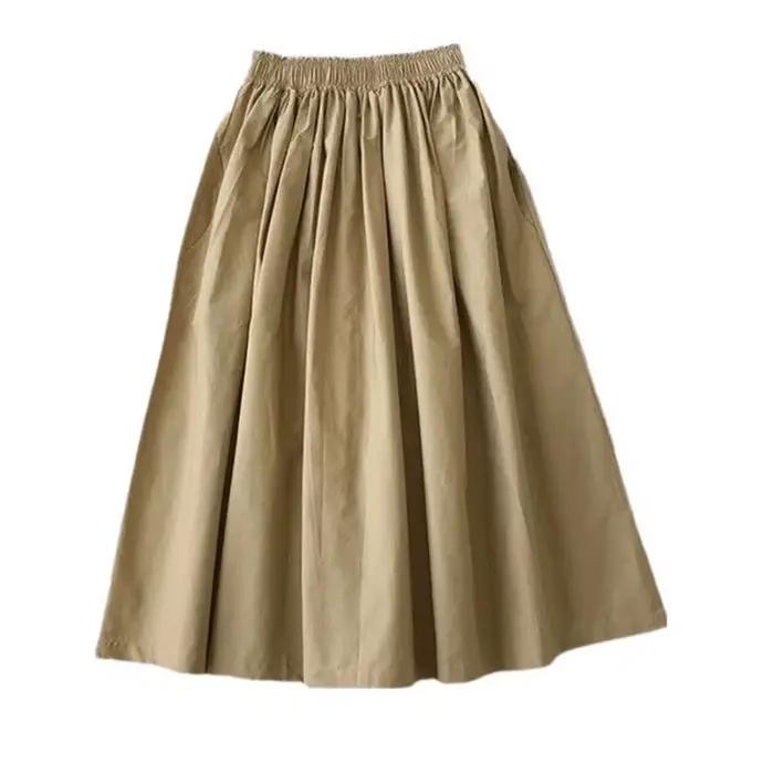 Femmes blanc jupe longue mode poches plissé genou longueur jupes automne 2024 nouveau décontracté élégant taille haute
