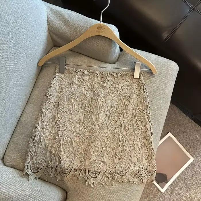 Jupes en dentelle pour femmes, jupe courte élégante de style coréen, taille haute, rétro, pour le bureau, printemps-été