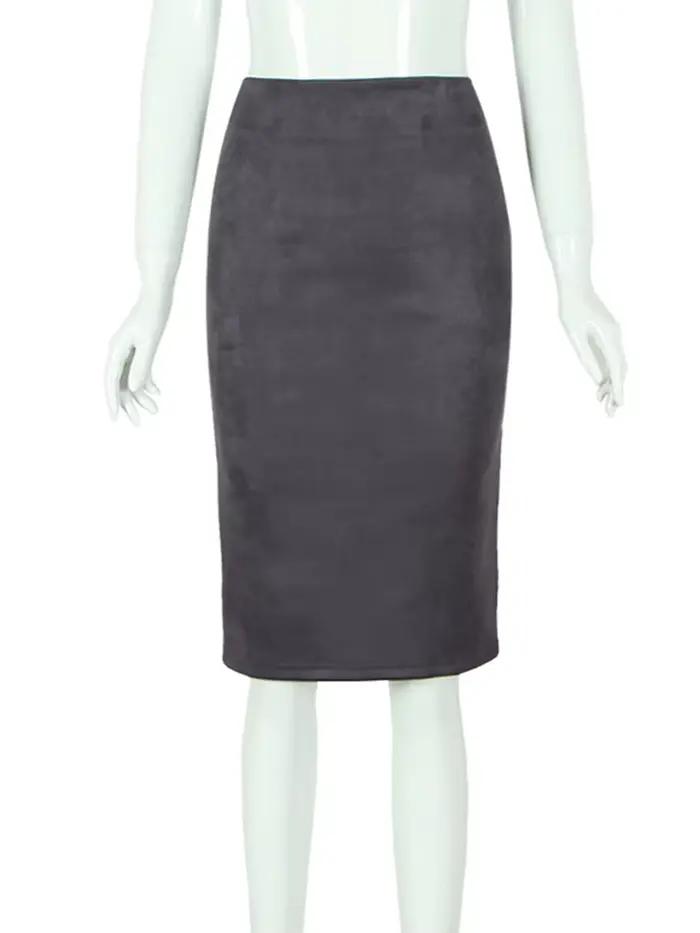 Femmes jupes daim couleur unie jupe crayon femme automne hiver taille haute moulante Vintage