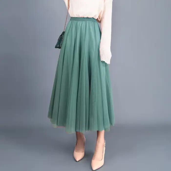 TingYiLi automne jupe en Tulle gris marron Beige rose noir jupes longues femmes élégante