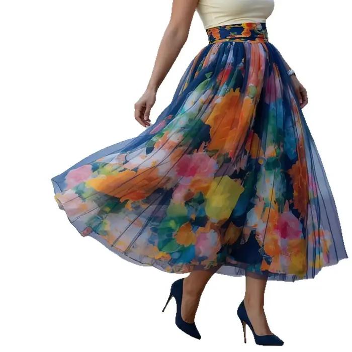 Jupe midi en tulle à imprimé floral