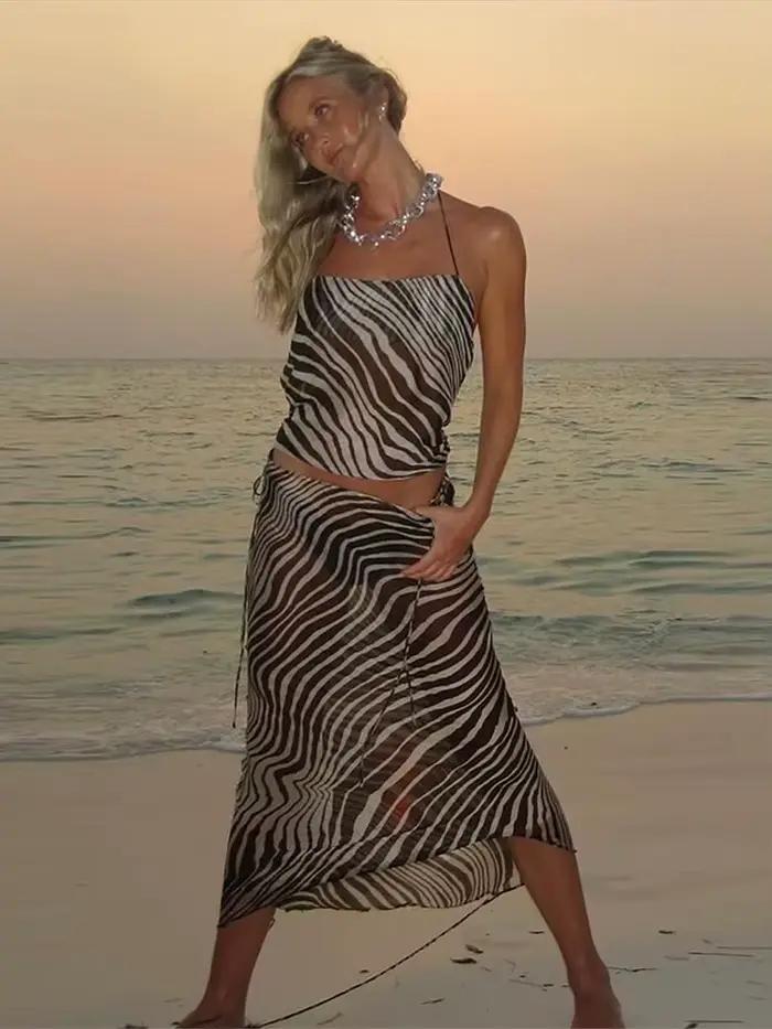 Ensemble jupe plissée marron Chic pour femmes