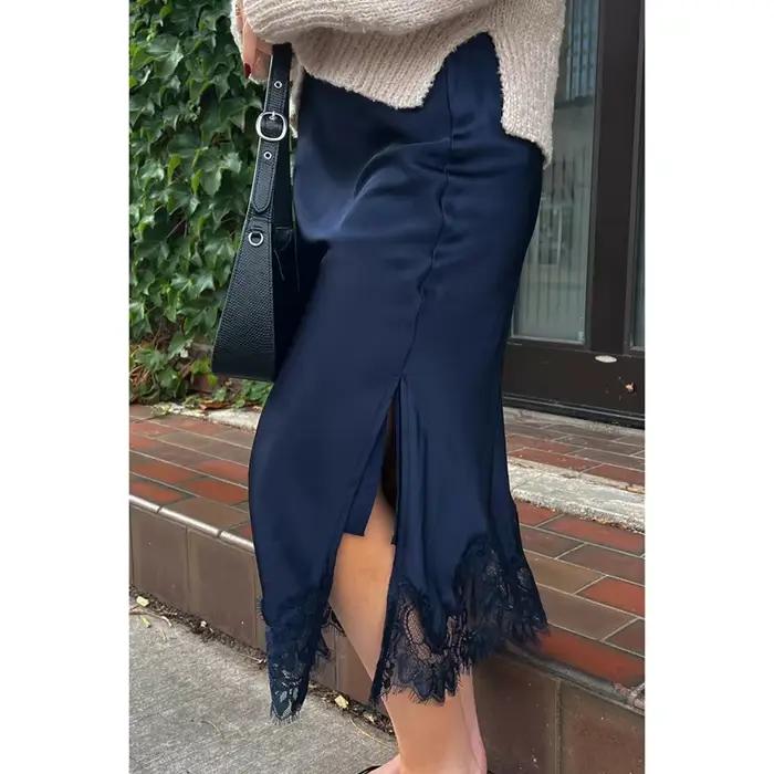 Jupe longue en Satin de soie pour femmes