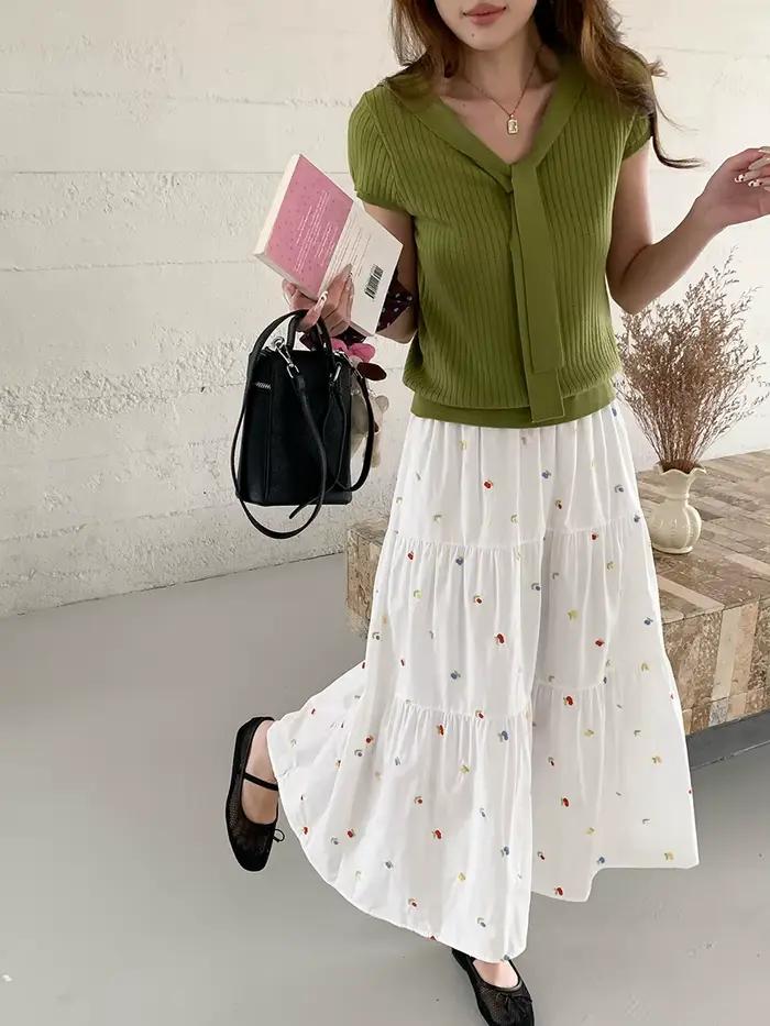 Jupes longues brodées florales pour femmes