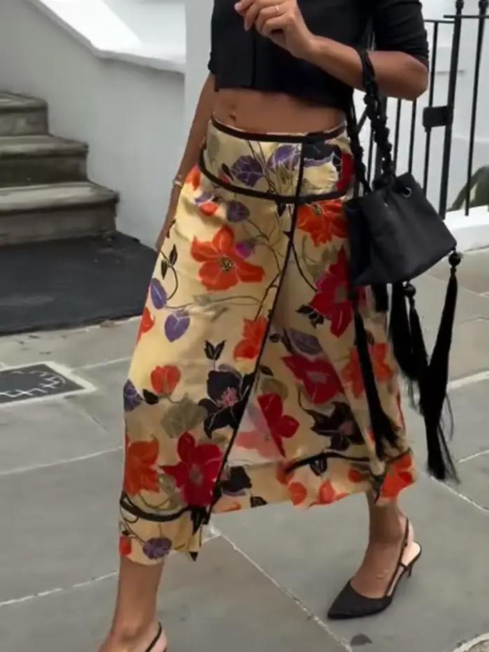 Jupe crayon midi décontractée à imprimé floral taille haute pour femmes occassions bureau printemps été 2026