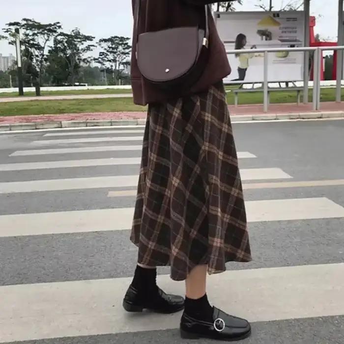 Lucyever-Jupes à carreaux en laine vintage pour femmes