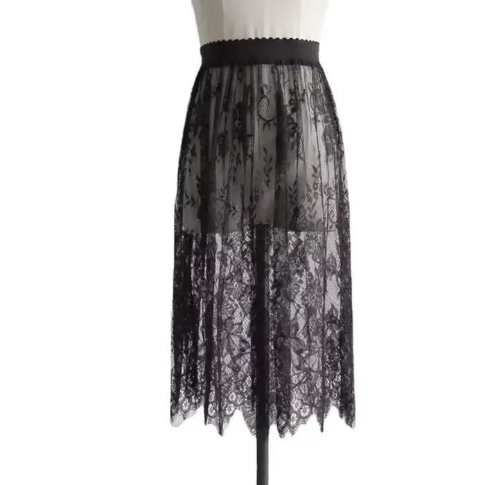 Jupe longue transparente en tulle et dentelle pour femme
