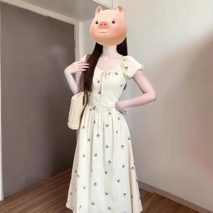 Robe longue imprimée nœud français pour femme