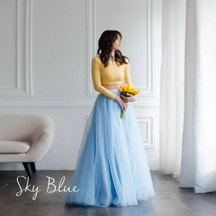 Jupes longues en tulle bleu ciel pour femmes