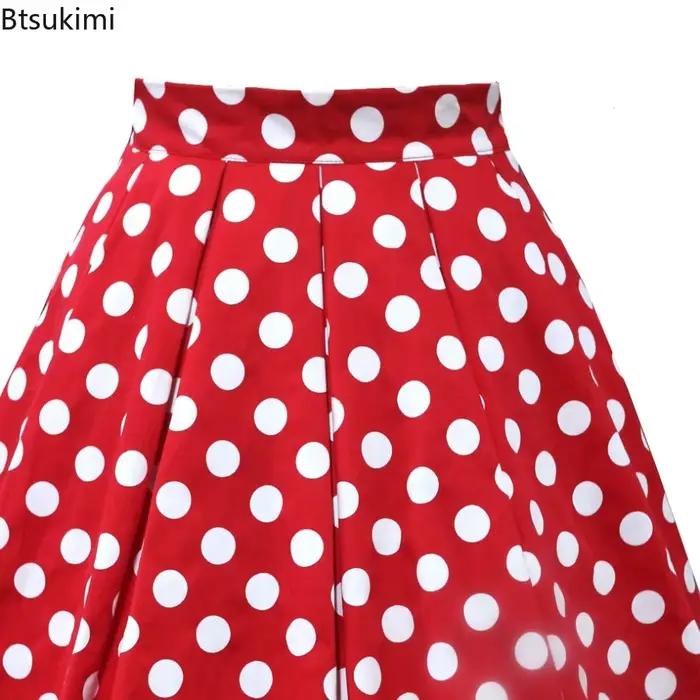 Nouvelle jupe plissée évasée à pois pour femme, style vintage 2026, taille haute, en coton, décontractée, grande taille, coupe trapèze, pour le quotidien