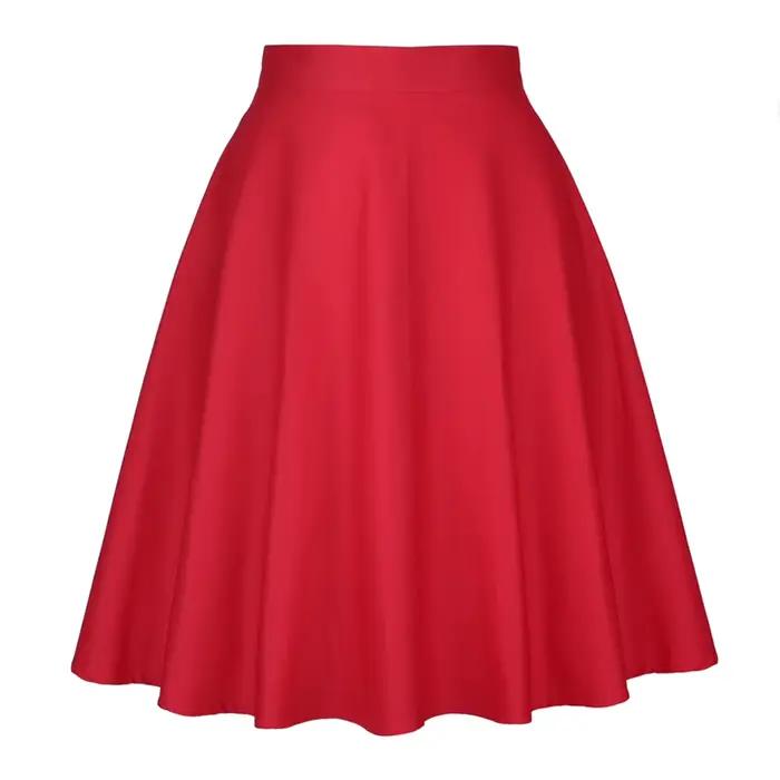 Jupe Femme Taille Haute Tendance 2025 Style Rétro Vintage Années 50 Rockabilly Swing Rouge Été VD0020