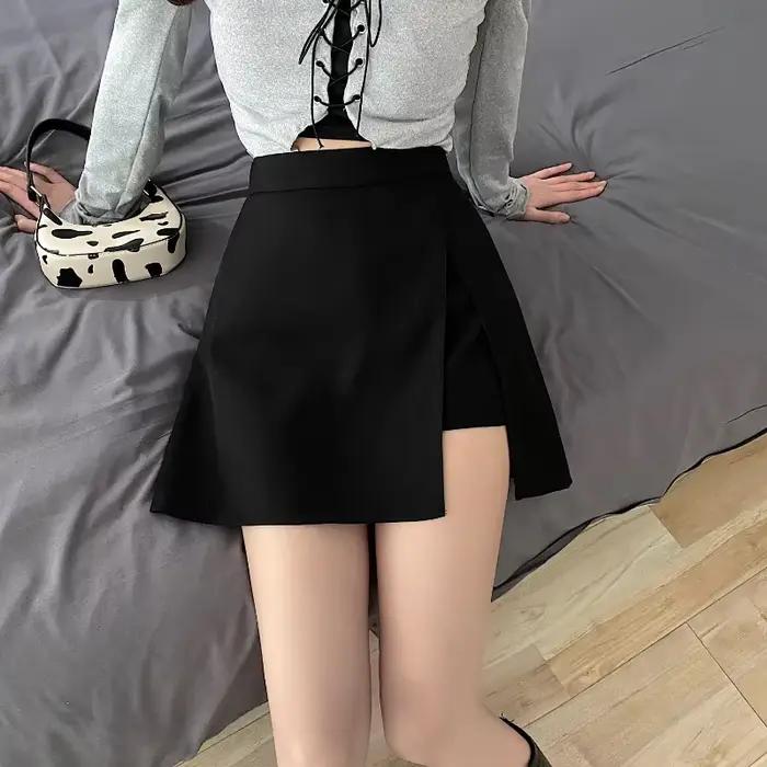Jupe Courte Noire Femme 2026 Nouvelle Tendance Streetwear Slim Effet Deux Pièces Taille Haute Coupe Trapèze Fendue