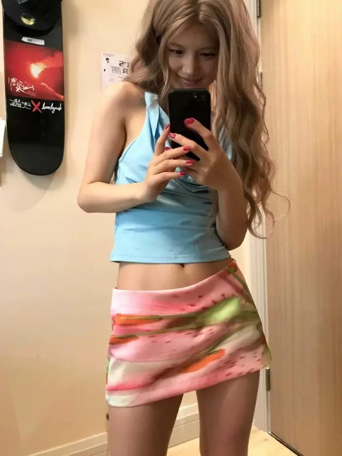 Jupe mini trapèze esthétique Y2K imprimée rose haute couture pour jeunes femmes style streetwear Harajuku grunge été 2024