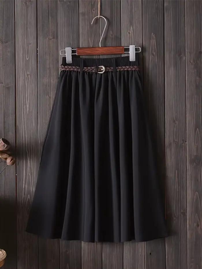 Midi genou longueur jupe d'été femmes avec ceinture mode coréenne dames taille haute plissée a-ligne