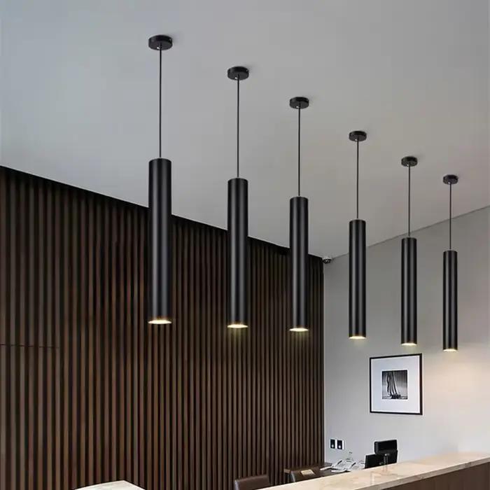 Lampe suspendue LED moderne, lampe à tube long, décoration pour îlot de cuisine, salle à manger, boutique, comptoir de bar, lampes suspendues en forme de tube cylindrique