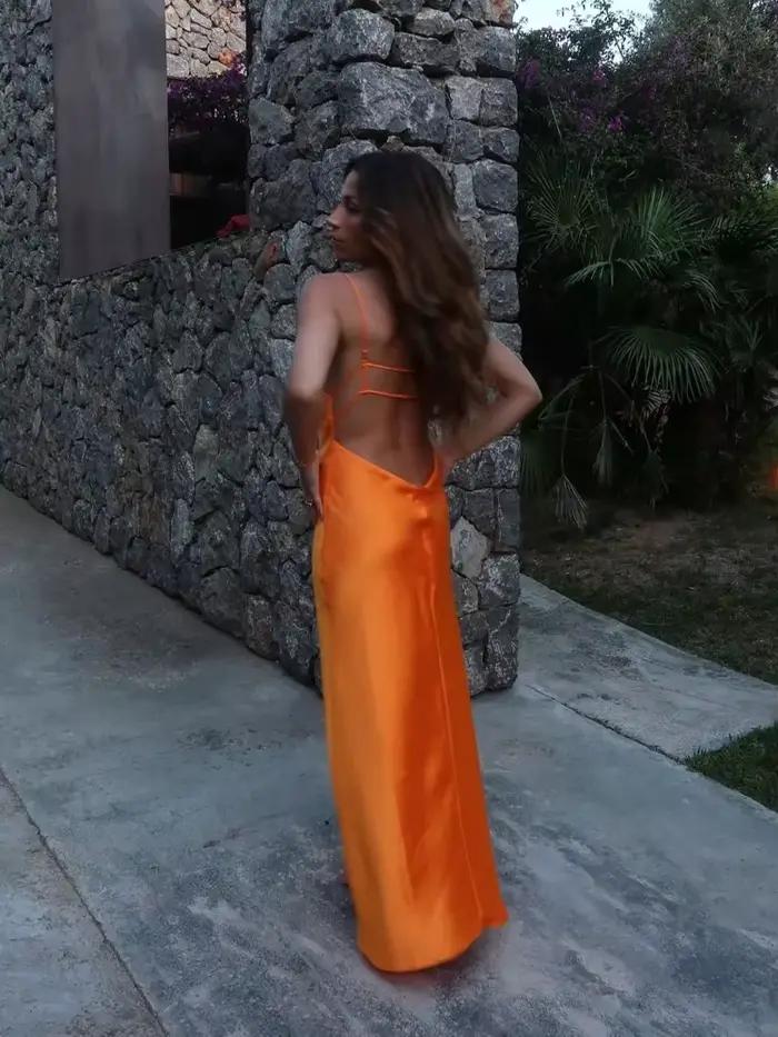 Robe Longue Plissée à Lacets pour Femme, Camisole, Coupe Cintrée, Élégante, Couleur Unie, Mode, Épissure, Chic, Vacances, Plage