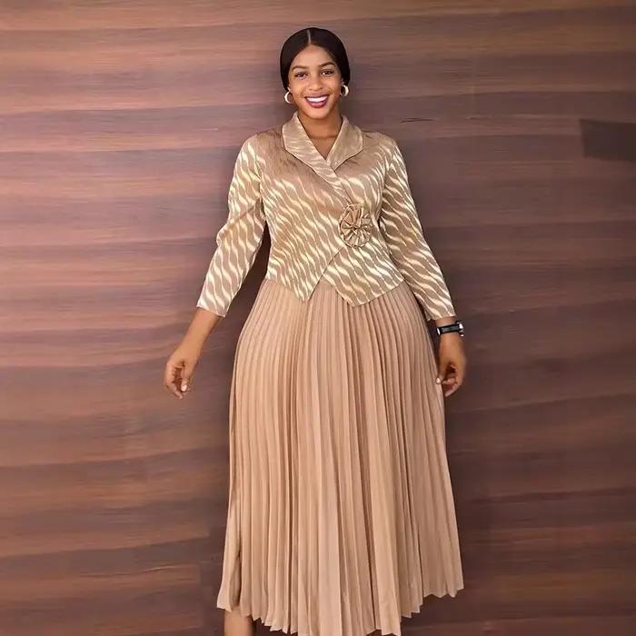 Miyake – ensemble jupe plissée pour femmes, ensemble deux pièces à revers plaqué or, jupe ample pliable de grande taille, à la mode, nouvelle collection 2025