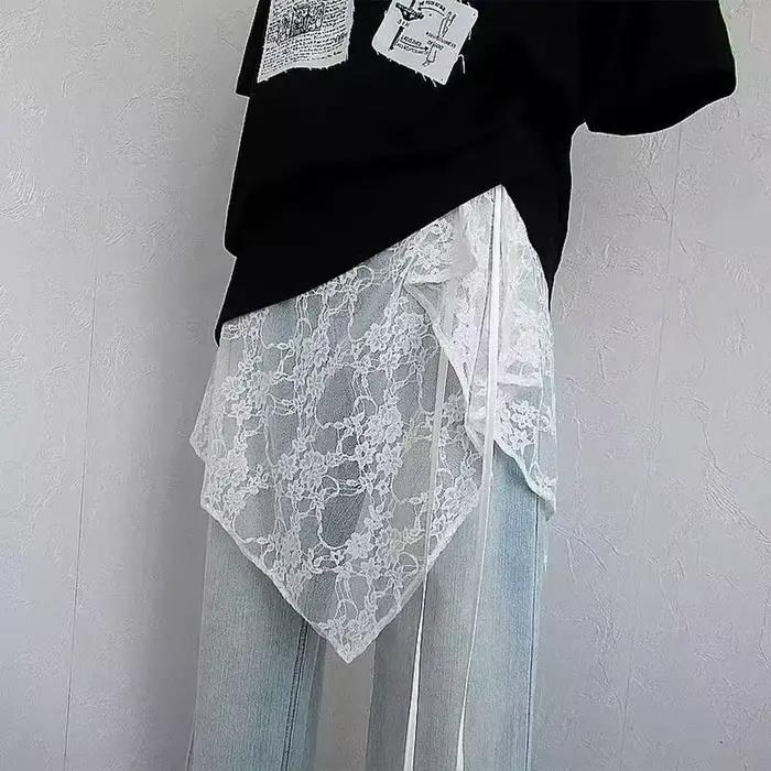 Jupe superposée en dentelle au Design Floral, légère et confortable, jupes portefeuille, Style Streetwear, taille à nouer