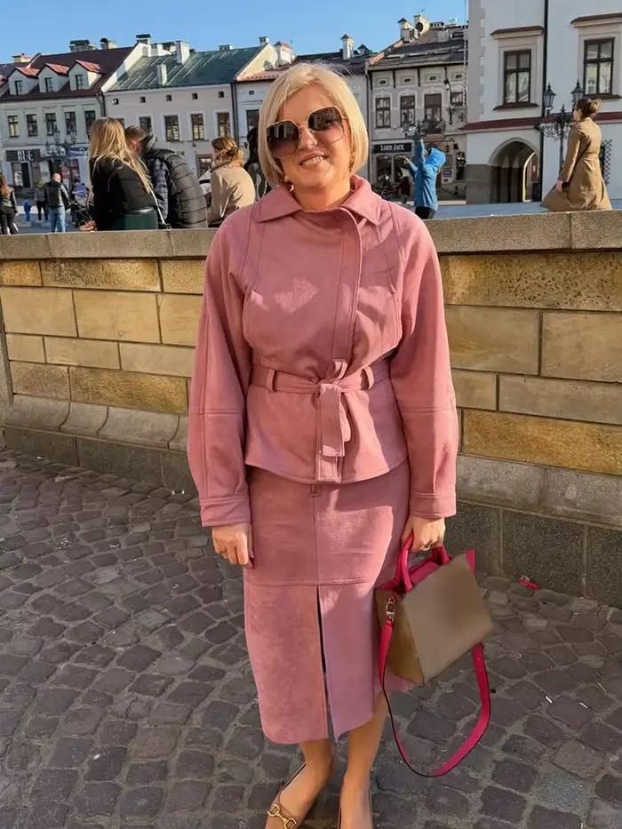 Ensemble jupe et veste courte asymétrique à fermeture éclair et ceinture pour femme HH