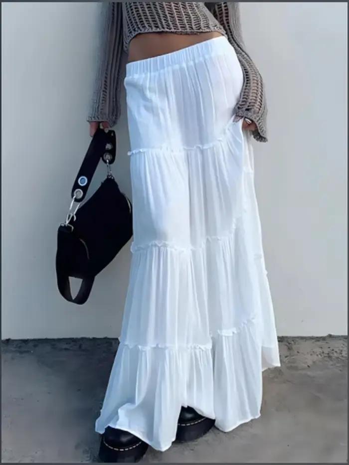 Jupe plissée de couleur blanche pour femme, vêtement taille haute, couleur unie, confortable, style gâteau, automne