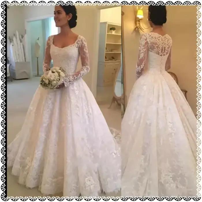 Robe de mariée légère à manches longues et col carré
