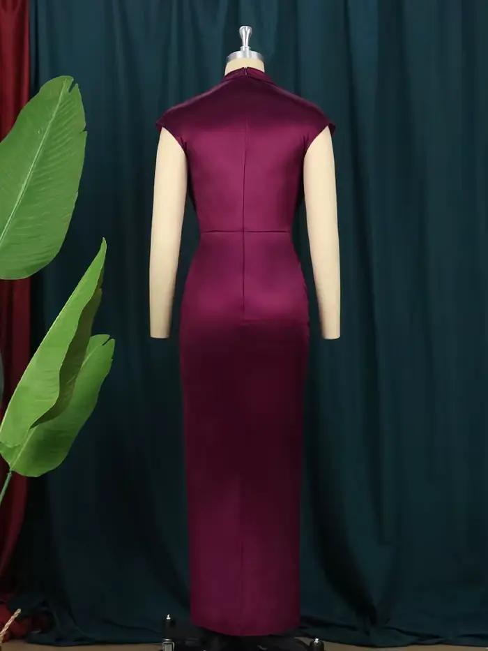 Robe Longue Plissée en Satin Vert Bordeaux pour Femme