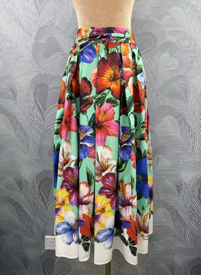 Jupe longue noire à fleurs pour femme, taille haute, à volants superposés, coupe évasée