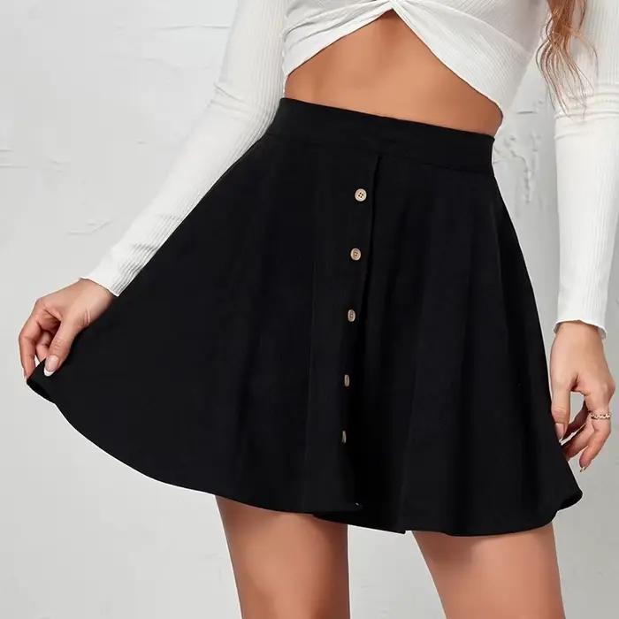 Mode velours côtelé Mini jupes pour femmes simple boutonnage jupe femme automne hiver Chic taille haute parapluie