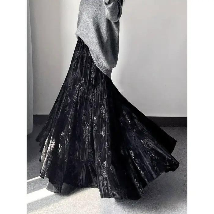 Jupe longue en velours taille haute